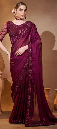 Purple and Violet color Saree in Jacquard fabric with Embroidered, Resham, Sequence, Thread work