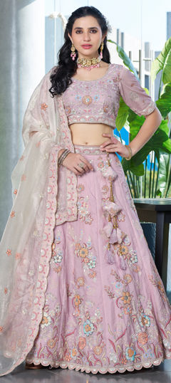 Pink and Majenta color Lehenga in Silk fabric with Embroidered, Sequence, Thread work