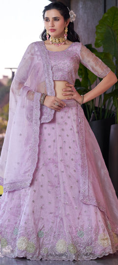 Pink and Majenta color Lehenga in Muslin fabric with Embroidered, Sequence, Thread work