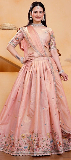 Pink and Majenta color Lehenga in Silk fabric with Embroidered, Sequence, Thread work