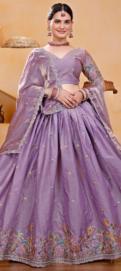Purple and Violet color Lehenga in Silk fabric with Embroidered, Sequence, Thread work