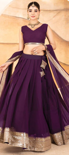 Purple and Violet color Lehenga in Faux Georgette fabric with Embroidered, Sequence, Thread, Zari work