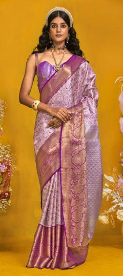 Purple and Violet color Saree in Handloom fabric with Weaving work