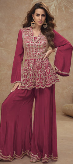 Green color Salwar Kameez in Silk fabric with Mirror, Thread, Zari work