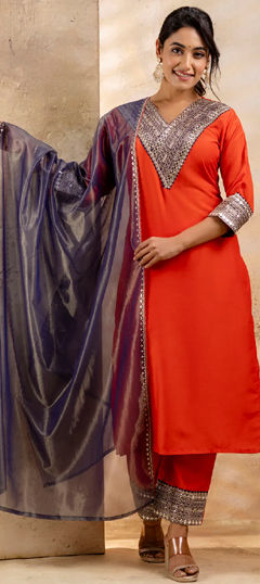 Pink and Majenta color Salwar Kameez in Rayon fabric with Sequence, Thread work