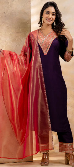 Purple and Violet color Salwar Kameez in Rayon fabric with Sequence, Thread work