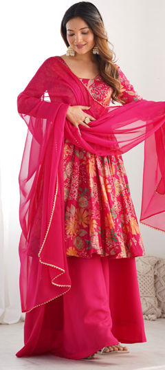 Multicolor color Salwar Kameez in Chanderi Silk fabric with Printed, Sequence work
