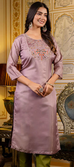 Purple and Violet color Kurti in Shimmer fabric with Embroidered, Thread, Zari work