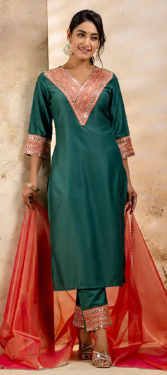 Blue color Salwar Kameez in Rayon fabric with Sequence, Thread work