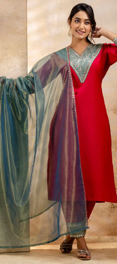 Pink and Majenta color Salwar Kameez in Rayon fabric with Sequence, Thread work