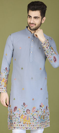 Blue color Kurta in Cotton fabric with Embroidered, Sequence, Thread work