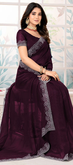 Red and Maroon color Saree in Silk fabric with Sequence work