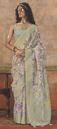 Multicolor color Saree in Silk fabric with Floral, Printed, Weaving work