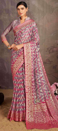 Multicolor color Saree in Brasso fabric with Printed, Weaving work