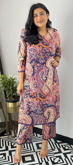 Purple and Violet color Salwar Kameez in Viscose fabric with Printed work