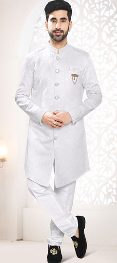 Beige and Brown color IndoWestern Dress in Jacquard fabric with Broches, Weaving work