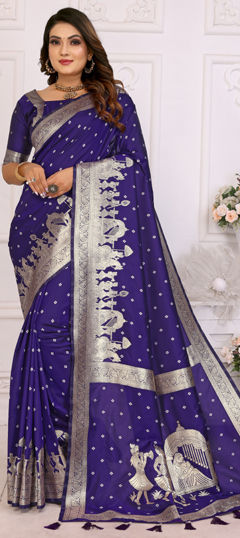 Purple and Violet color Saree in Art Silk fabric with Bandhej, Weaving, Zari work