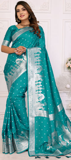 Green color Saree in Art Silk fabric with Bandhej, Weaving, Zari work