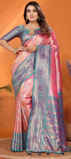 Pink and Majenta color Saree in Banarasi Silk fabric with Weaving, Zari work