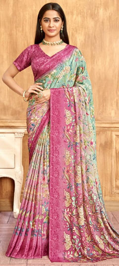 Multicolor color Saree in Crepe Silk fabric with Floral, Printed work