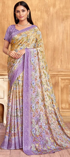 Multicolor color Saree in Crepe Silk fabric with Floral, Printed work