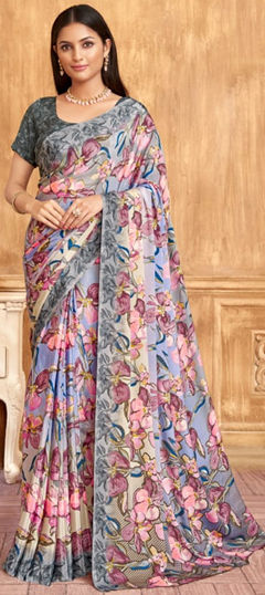 Multicolor color Saree in Crepe Silk fabric with Floral, Printed work