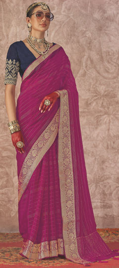 Pink and Majenta color Saree in Silk fabric with Weaving, Zari work