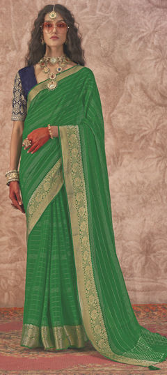 Green color Saree in Silk fabric with Weaving, Zari work