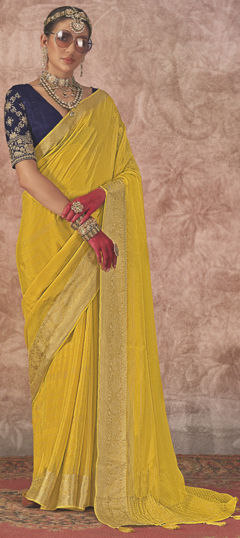 Yellow color Saree in Silk fabric with Weaving, Zari work