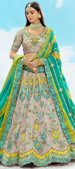 Black and Grey color Lehenga in Silk fabric with Embroidered, Sequence, Stone, Weaving work