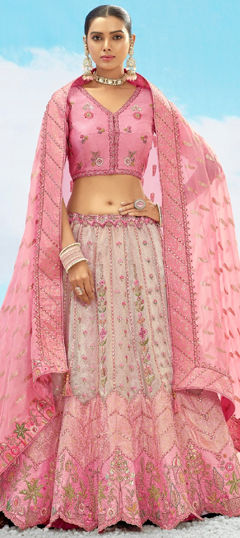 Pink and Majenta color Lehenga in Silk fabric with Embroidered, Sequence, Stone, Weaving work