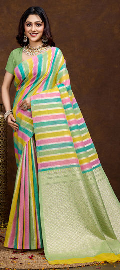 Multicolor color Saree in Silk cotton fabric with Weaving work