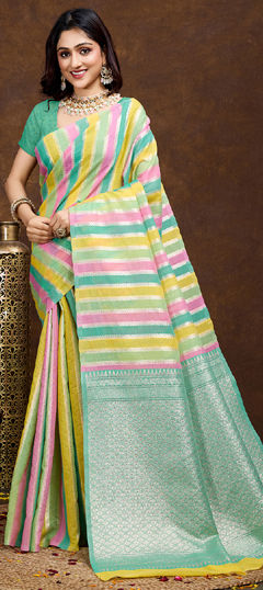 Multicolor color Saree in Silk cotton fabric with Weaving work