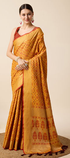 Yellow color Saree in Art Silk, Silk fabric with Weaving work