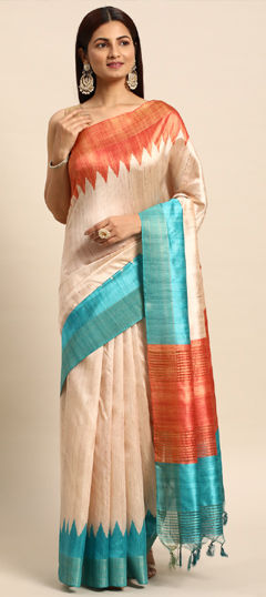 Multicolor color Saree in Tussar Silk fabric with Weaving work