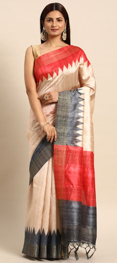 Multicolor color Saree in Tussar Silk fabric with Weaving work