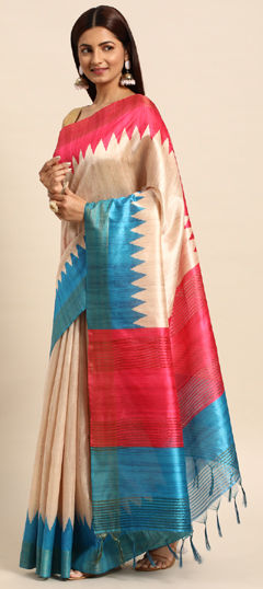 Multicolor color Saree in Tussar Silk fabric with Weaving work