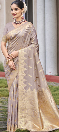 Black and Grey color Saree in Art Silk fabric with Weaving work