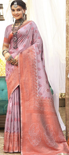 Purple and Violet color Saree in Art Silk fabric with Weaving work