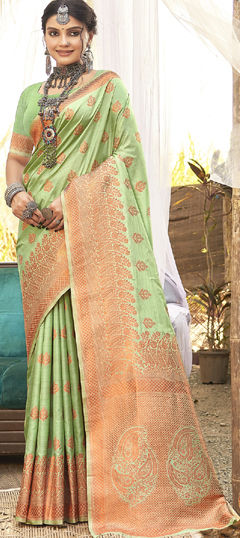 Green color Saree in Art Silk fabric with Weaving work