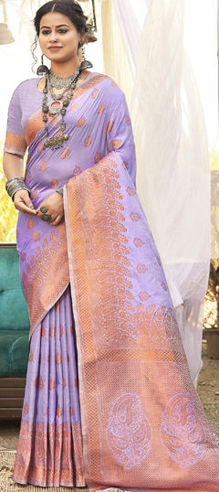 Purple and Violet color Saree in Art Silk fabric with Weaving work