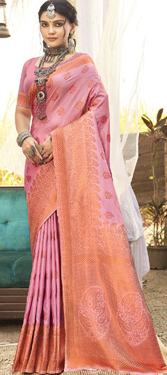 Pink and Majenta color Saree in Art Silk fabric with Weaving work