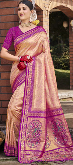 Pink and Majenta color Saree in Art Silk fabric with Weaving work