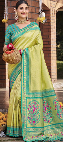 Green color Saree in Art Silk fabric with Weaving work