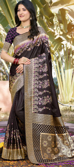 Black and Grey color Saree in Art Silk fabric with Weaving work