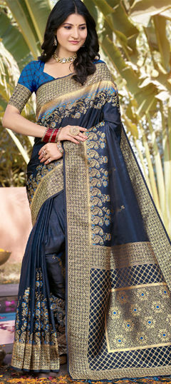 Blue color Saree in Art Silk fabric with Weaving work