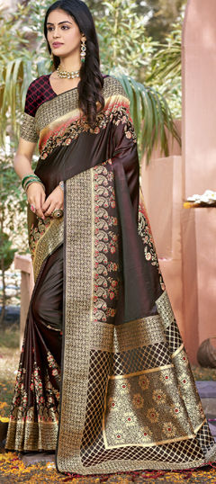 Beige and Brown color Saree in Art Silk fabric with Weaving work