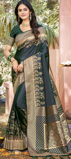 Green color Saree in Art Silk fabric with Weaving work