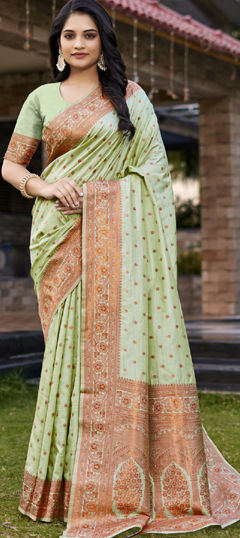 Green color Saree in Art Silk fabric with Weaving work