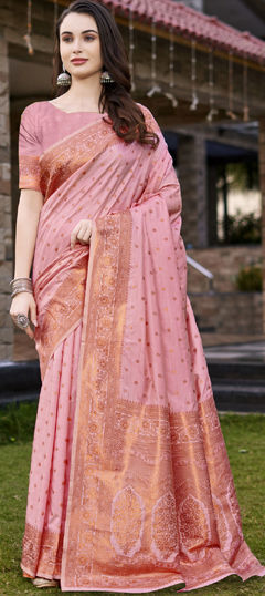 Pink and Majenta color Saree in Art Silk fabric with Weaving work